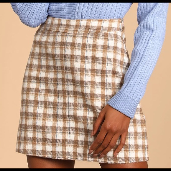Lulus Plaid Cream Mini Skirt